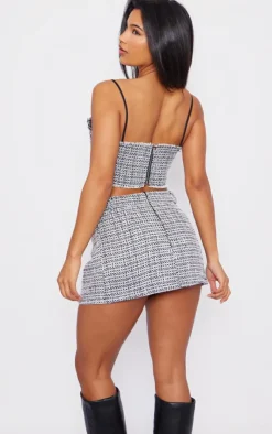 New PrettyLittleThing Boucle Tweed Strappy Corset Top Black