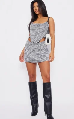New PrettyLittleThing Boucle Tweed Strappy Corset Top Black