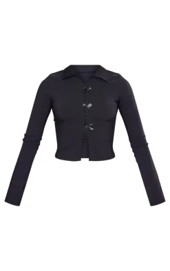 PrettyLittleThing Shirts*Bow Detail Hook & Eye Long Sleeve Top