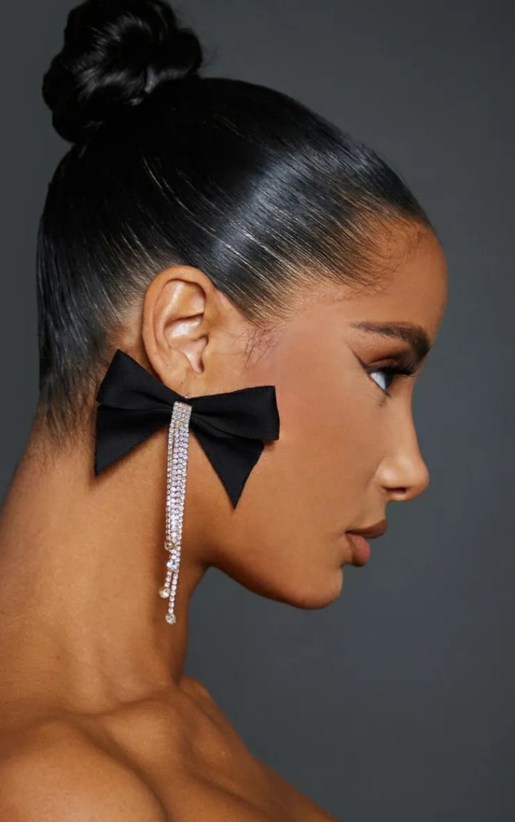 PrettyLittleThing Statement Earrings*Bow Diamante Drop Statement Earrings