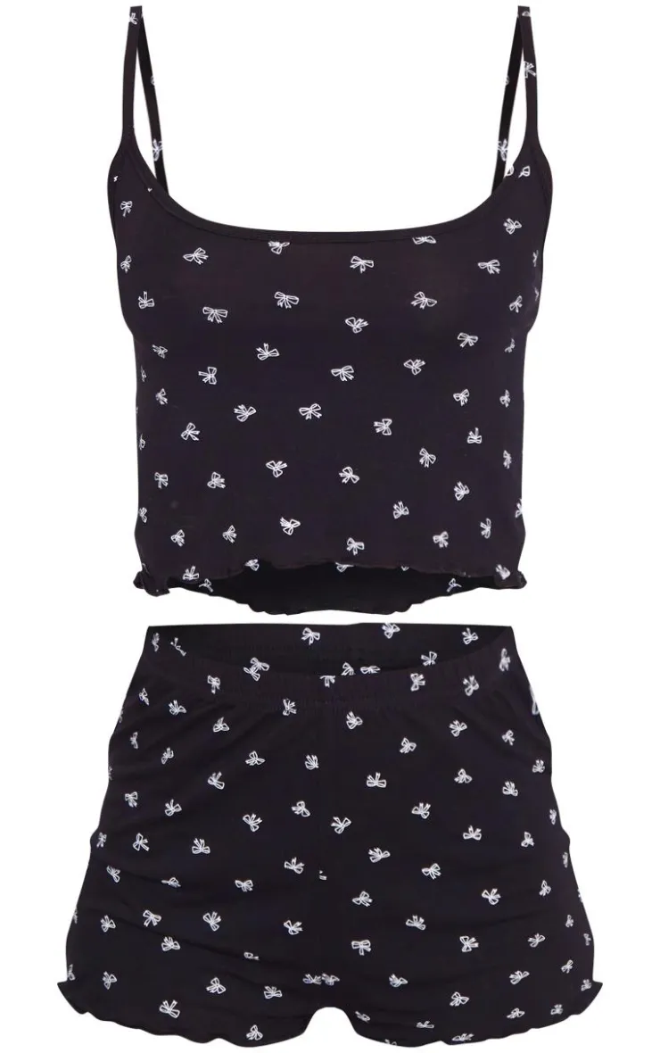 PrettyLittleThing Christmas Shop*Bow Print Cami and Short PJ Set