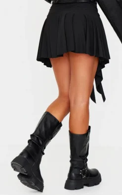 Black Braid Detail Slinky Jersey Flippy Mini Skirt
