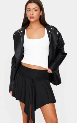 Black Braid Detail Slinky Jersey Flippy Mini Skirt