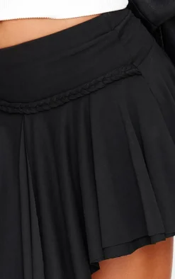 Black Braid Detail Slinky Jersey Flippy Mini Skirt