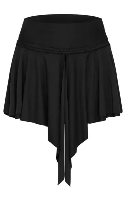 Black Braid Detail Slinky Jersey Flippy Mini Skirt