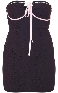 Broderie Contrast Ribbon Bandeau Bodycon Dress-PrettyLittleThing Hot