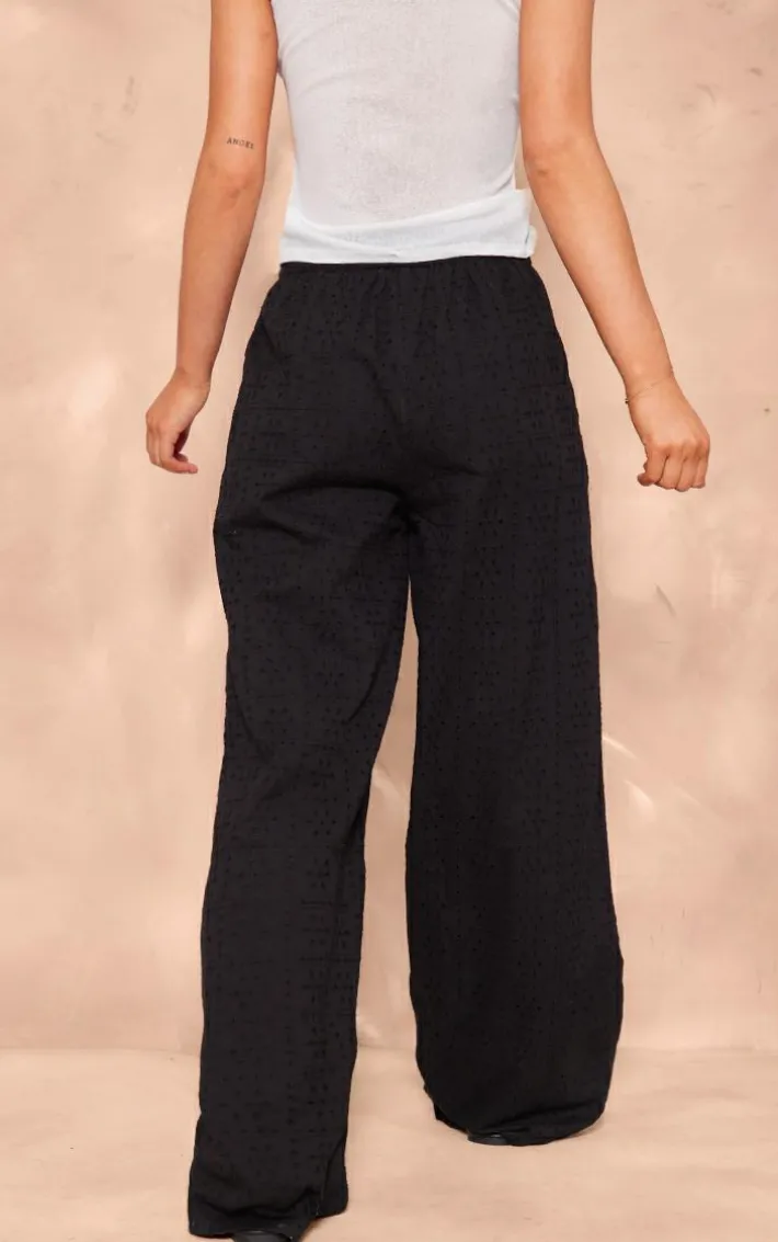 Black Broderie Drawstring Waist Pants