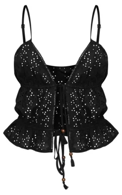 PrettyLittleThing Camisole*Broderie Tie Front Crop Cami Top