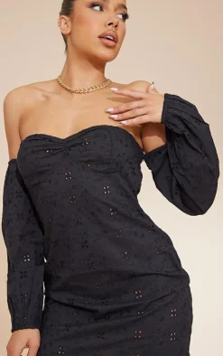 Broderie Underbust Detail Bardot Shift Dress-PrettyLittleThing Discount