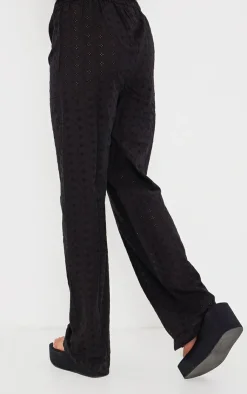 Hot PrettyLittleThing Broderie Wide Leg Pants Black