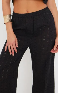 Hot PrettyLittleThing Broderie Wide Leg Pants Black