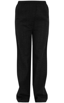 Hot PrettyLittleThing Broderie Wide Leg Pants Black
