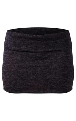 New PrettyLittleThing Brushed Fold Over Mini Skirt Black