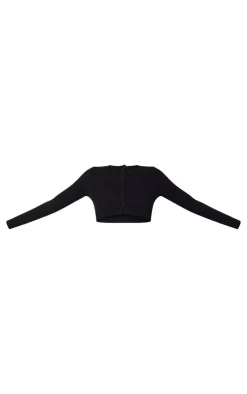 Sale PrettyLittleThing Brushed Rib Button Front Cardigan Black