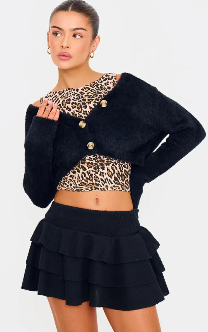 Black Brushed Rib Rara Mini Skirt
