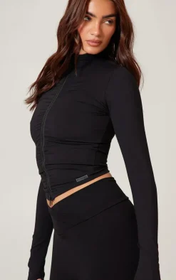 PrettyLittleThing Athletic Jackets*Brushed Sculpt Ruched Front Zip Up Sport Jacket