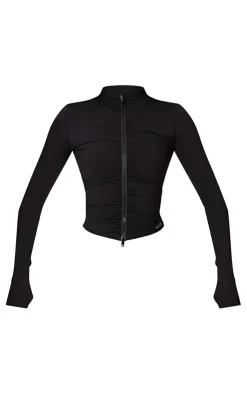 PrettyLittleThing Athletic Jackets*Brushed Sculpt Ruched Front Zip Up Sport Jacket