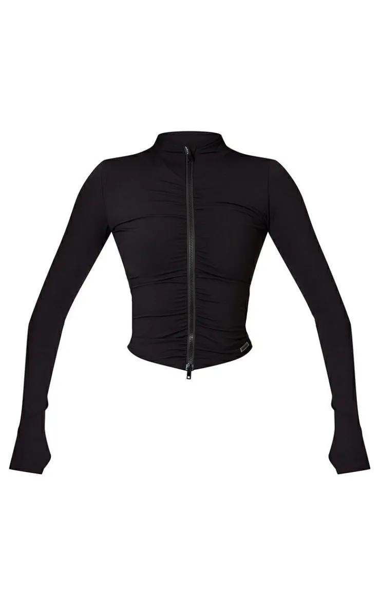 PrettyLittleThing Athletic Jackets*Brushed Sculpt Ruched Front Zip Up Sport Jacket