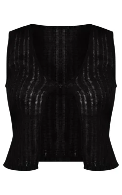 PrettyLittleThing Sleeveless Tops*Brushed Stripe Ladder Button Front Vest