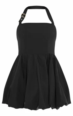 Buckle Detail Halterneck Puffball Mini Dress-PrettyLittleThing Discount