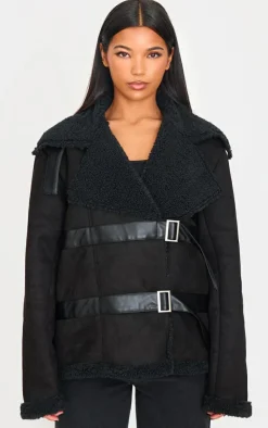 PrettyLittleThing Aviator Jackets*Buckle Trim Detail Aviator Jacket