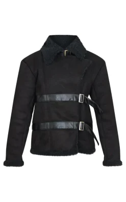 PrettyLittleThing Aviator Jackets*Buckle Trim Detail Aviator Jacket