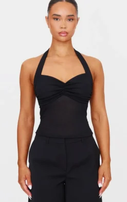 PrettyLittleThing Sleeveless Tops*Burnout Mesh Halterneck Top