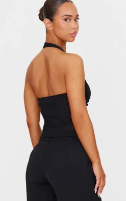 PrettyLittleThing Sleeveless Tops*Burnout Mesh Halterneck Top