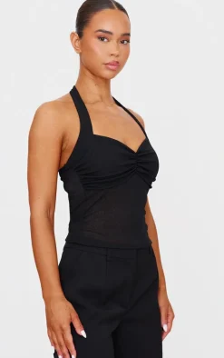 PrettyLittleThing Sleeveless Tops*Burnout Mesh Halterneck Top