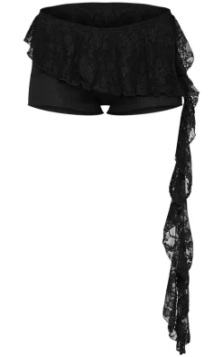 Burnout Mesh Lace Drape Hot Pants-PrettyLittleThing