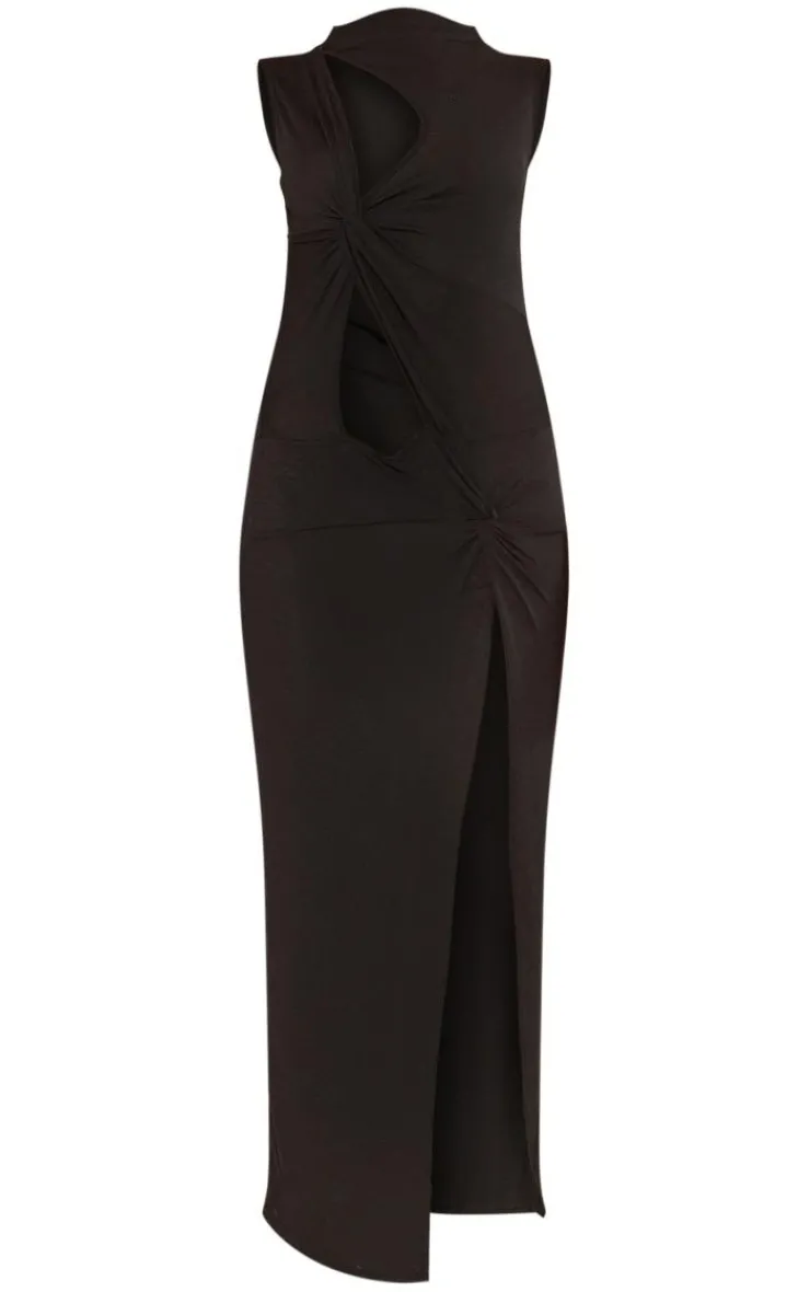Burnout Mesh Twist Detail Cut Out Maxi Dress-PrettyLittleThing Sale