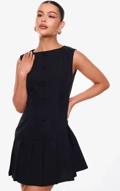 Button Down Pleated Hem Shift Dress-PrettyLittleThing Outlet