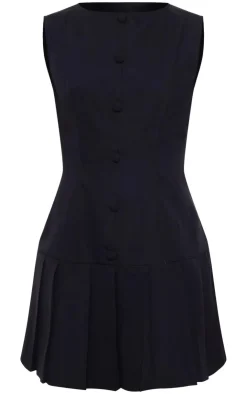 Button Down Pleated Hem Shift Dress-PrettyLittleThing Outlet