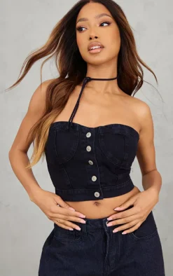 Black Button Through Denim Top