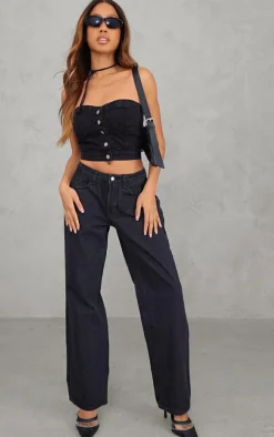 Black Button Through Denim Top