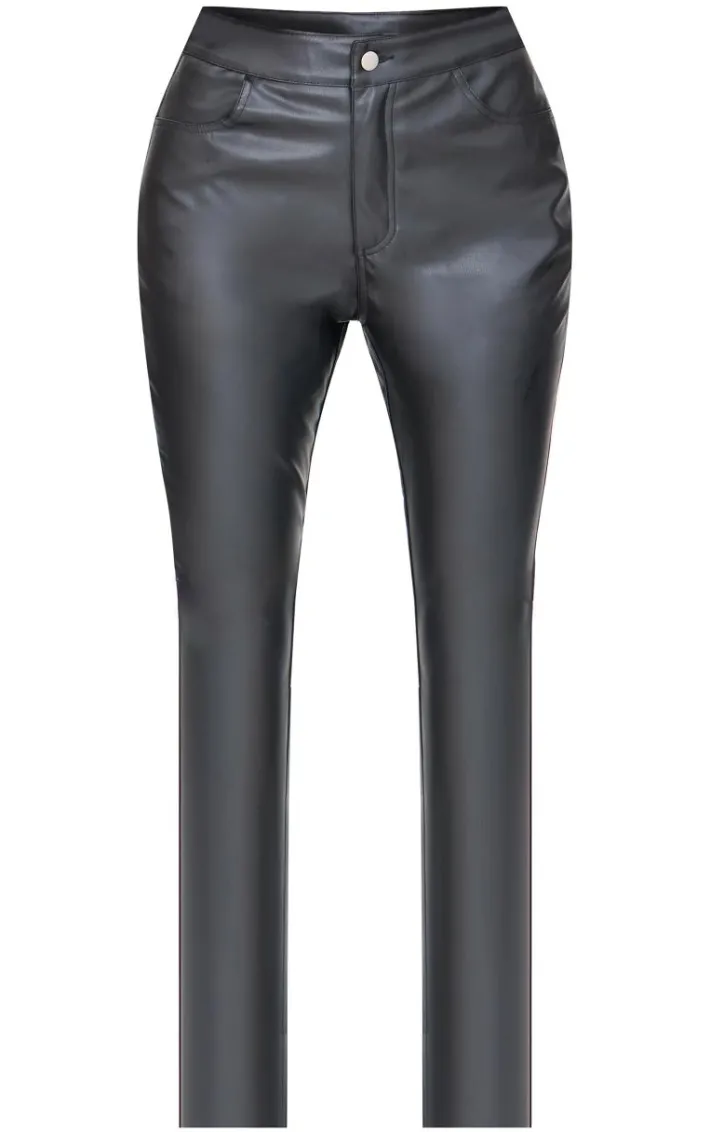 Black Button Up Faux Leather Skinny Pants