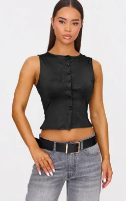 PrettyLittleThing Sleeveless Tops*Button Up Long Sleeveless Top