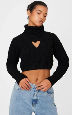 PrettyLittleThing Sweaters*Cable Knit Wide Roll Neck Heart Cut Out Sweater