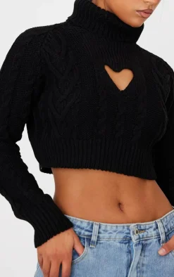 PrettyLittleThing Sweaters*Cable Knit Wide Roll Neck Heart Cut Out Sweater