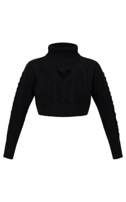 PrettyLittleThing Sweaters*Cable Knit Wide Roll Neck Heart Cut Out Sweater
