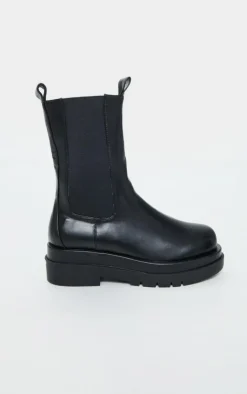 PrettyLittleThing Black Boots*Calf High Chunky Chelsea Boot