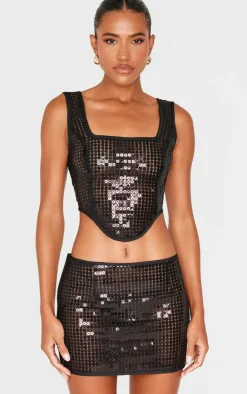 Best PrettyLittleThing Chain Sequin Corset Top Black