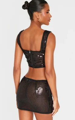Best PrettyLittleThing Chain Sequin Corset Top Black