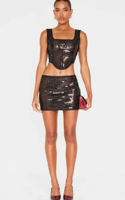 Best PrettyLittleThing Chain Sequin Corset Top Black