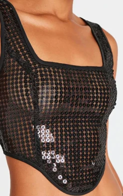 Best PrettyLittleThing Chain Sequin Corset Top Black