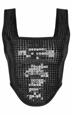 Best PrettyLittleThing Chain Sequin Corset Top Black