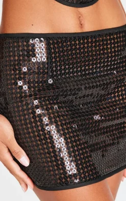 New PrettyLittleThing Chain Sequin Micro Mini Low Rise Skirt Black