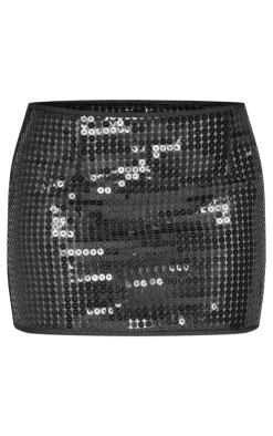 New PrettyLittleThing Chain Sequin Micro Mini Low Rise Skirt Black