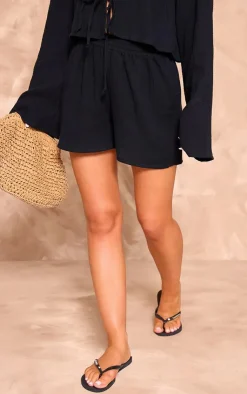 Sale PrettyLittleThing Cheesecloth Shorts Black