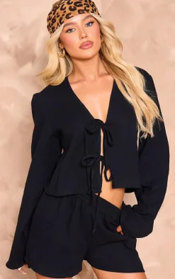 Sale PrettyLittleThing Cheesecloth Shorts Black